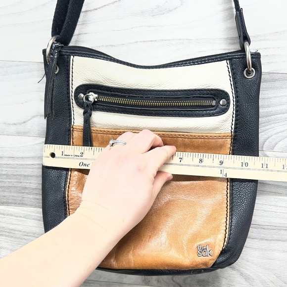 The Sak Crossbody Bag Women Black Colorblock Leather Zip Pocket Adjustable Strap - Picture 14 of 16